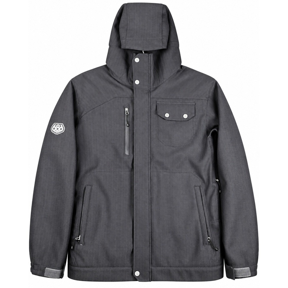 686 Snowboard Jacket Men Medium Black Herringbone Hooded Ski Gorpcore Ski Winter